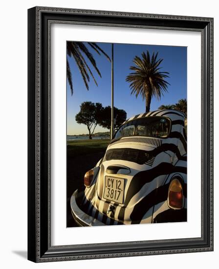 Back of a Beetle Car Painted in Zebra Stripes, Cape Town, South Africa, Africa-Yadid Levy-Framed Photographic Print