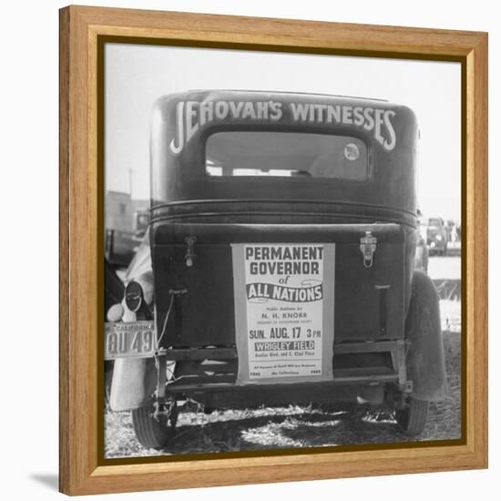 Back of Car Advertising for Jehovah's Witnesses' Activities at Wrigley Field-Loomis Dean-Framed Premier Image Canvas