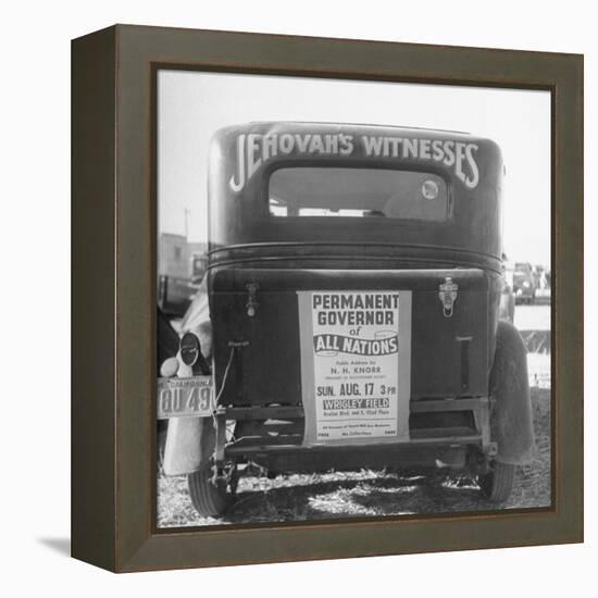 Back of Car Advertising for Jehovah's Witnesses' Activities at Wrigley Field-Loomis Dean-Framed Premier Image Canvas