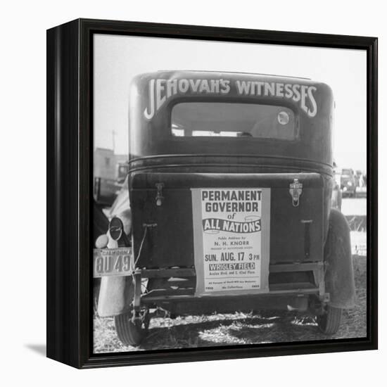 Back of Car Advertising for Jehovah's Witnesses' Activities at Wrigley Field-Loomis Dean-Framed Premier Image Canvas