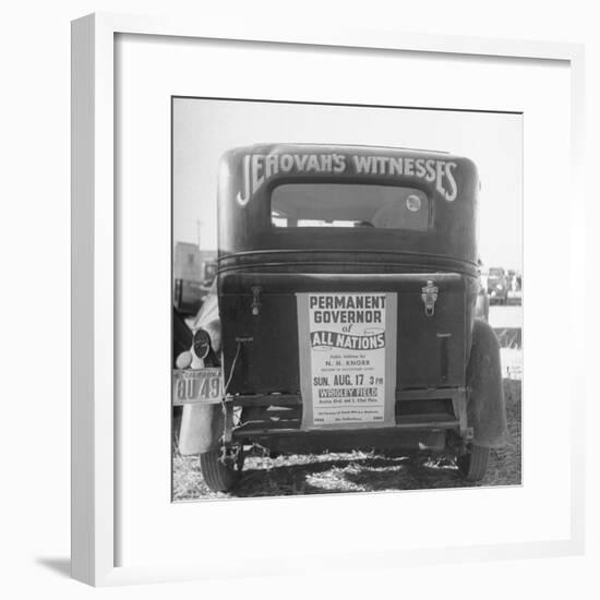 Back of Car Advertising for Jehovah's Witnesses' Activities at Wrigley Field-Loomis Dean-Framed Premium Photographic Print