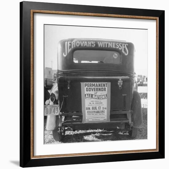 Back of Car Advertising for Jehovah's Witnesses' Activities at Wrigley Field-Loomis Dean-Framed Premium Photographic Print