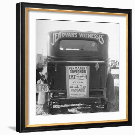 Back of Car Advertising for Jehovah's Witnesses' Activities at Wrigley Field-Loomis Dean-Framed Premium Photographic Print