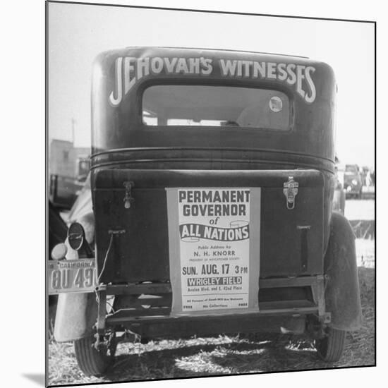 Back of Car Advertising for Jehovah's Witnesses' Activities at Wrigley Field-Loomis Dean-Mounted Premium Photographic Print