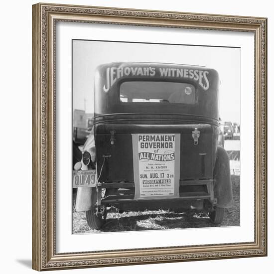 Back of Car Advertising for Jehovah's Witnesses' Activities at Wrigley Field-Loomis Dean-Framed Photographic Print
