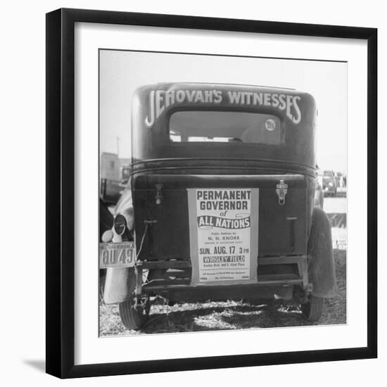 Back of Car Advertising for Jehovah's Witnesses' Activities at Wrigley Field-Loomis Dean-Framed Photographic Print