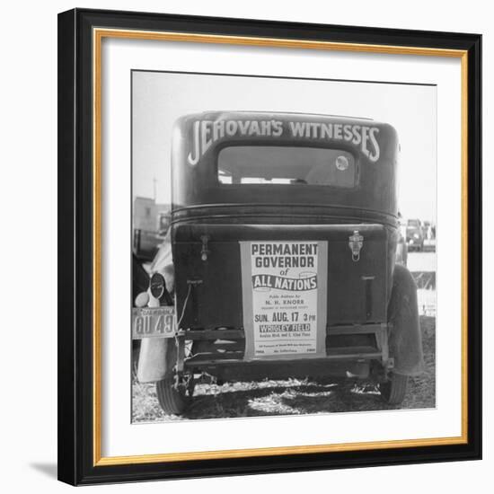 Back of Car Advertising for Jehovah's Witnesses' Activities at Wrigley Field-Loomis Dean-Framed Photographic Print