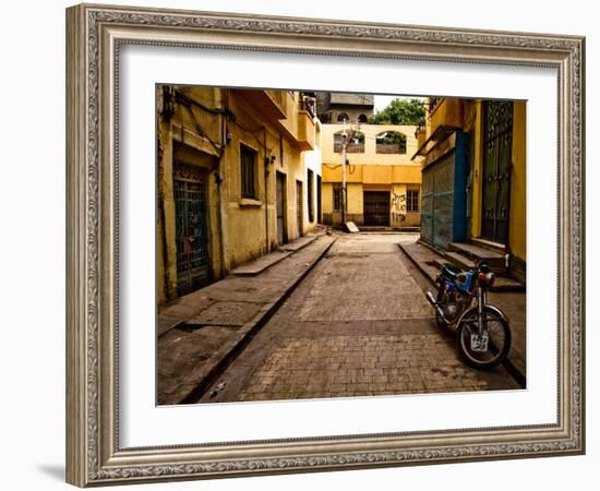 Back Street of Luxor Town, Egypt with Motorbike-Clive Nolan-Framed Photographic Print