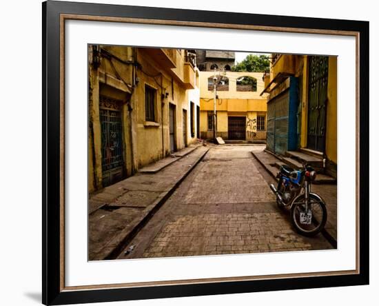 Back Street of Luxor Town, Egypt with Motorbike-Clive Nolan-Framed Photographic Print