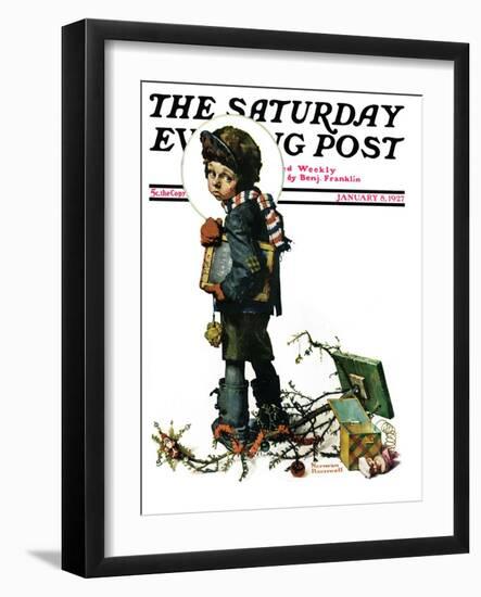 "Back to School" or "Vacation's End" Saturday Evening Post Cover, January 8,1927-Norman Rockwell-Framed Giclee Print