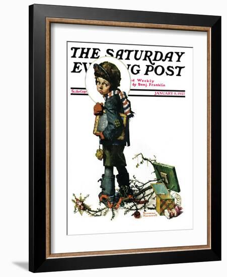 "Back to School" or "Vacation's End" Saturday Evening Post Cover, January 8,1927-Norman Rockwell-Framed Giclee Print