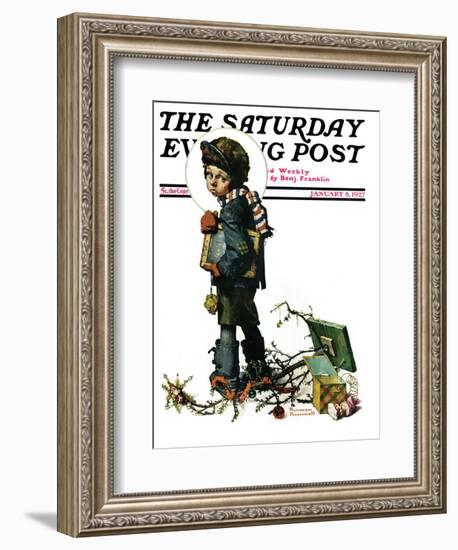 "Back to School" or "Vacation's End" Saturday Evening Post Cover, January 8,1927-Norman Rockwell-Framed Giclee Print