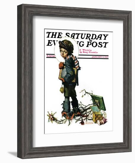 "Back to School" or "Vacation's End" Saturday Evening Post Cover, January 8,1927-Norman Rockwell-Framed Giclee Print