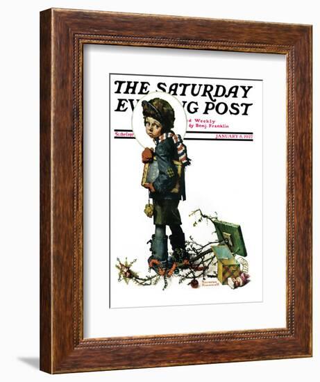 "Back to School" or "Vacation's End" Saturday Evening Post Cover, January 8,1927-Norman Rockwell-Framed Giclee Print