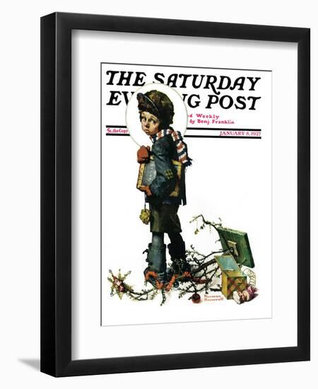 "Back to School" or "Vacation's End" Saturday Evening Post Cover, January 8,1927-Norman Rockwell-Framed Giclee Print