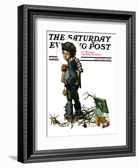 "Back to School" or "Vacation's End" Saturday Evening Post Cover, January 8,1927-Norman Rockwell-Framed Giclee Print