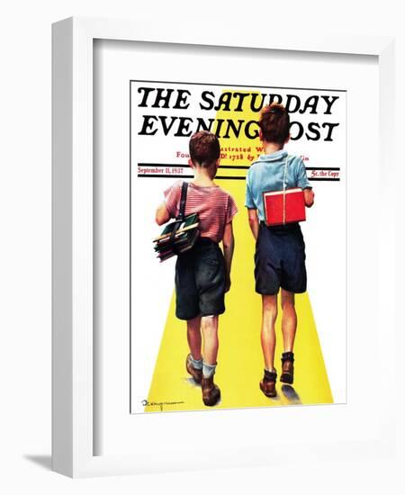 "Back to School," Saturday Evening Post Cover, September 11, 1937-Robert C. Kauffmann-Framed Giclee Print