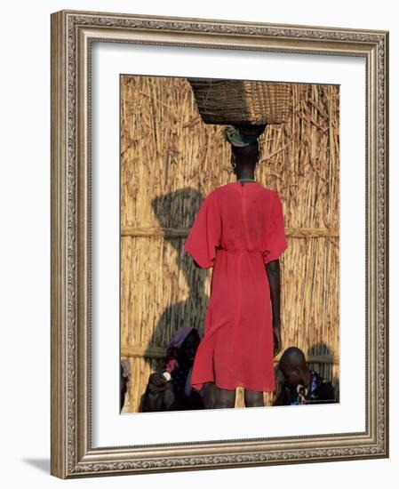 Back View of a Nuer Woman Carrying a Wicker Cradle or Crib on Her Head, Ilubador State, Ethiopia-Bruno Barbier-Framed Photographic Print