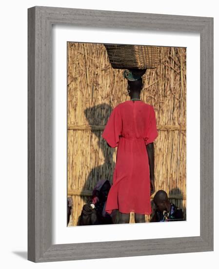 Back View of a Nuer Woman Carrying a Wicker Cradle or Crib on Her Head, Ilubador State, Ethiopia-Bruno Barbier-Framed Photographic Print