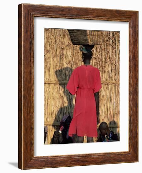 Back View of a Nuer Woman Carrying a Wicker Cradle or Crib on Her Head, Ilubador State, Ethiopia-Bruno Barbier-Framed Photographic Print