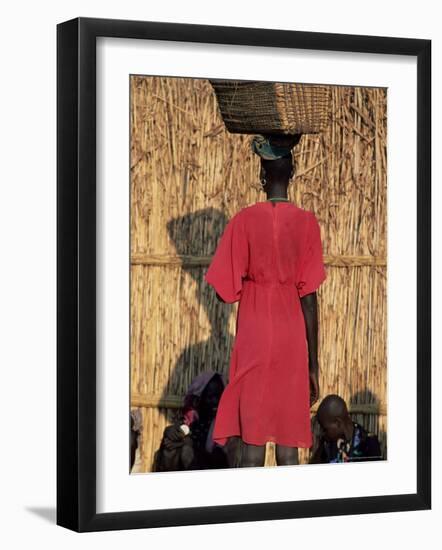 Back View of a Nuer Woman Carrying a Wicker Cradle or Crib on Her Head, Ilubador State, Ethiopia-Bruno Barbier-Framed Photographic Print