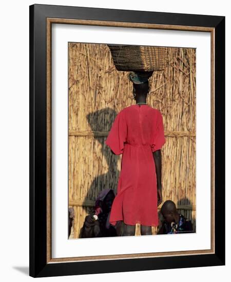 Back View of a Nuer Woman Carrying a Wicker Cradle or Crib on Her Head, Ilubador State, Ethiopia-Bruno Barbier-Framed Photographic Print