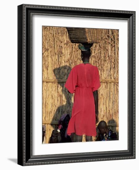 Back View of a Nuer Woman Carrying a Wicker Cradle or Crib on Her Head, Ilubador State, Ethiopia-Bruno Barbier-Framed Photographic Print