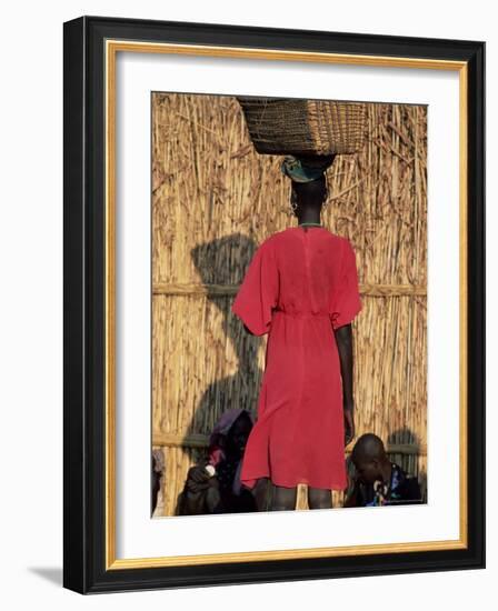 Back View of a Nuer Woman Carrying a Wicker Cradle or Crib on Her Head, Ilubador State, Ethiopia-Bruno Barbier-Framed Photographic Print