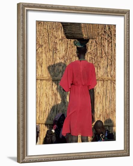 Back View of a Nuer Woman Carrying a Wicker Cradle or Crib on Her Head, Ilubador State, Ethiopia-Bruno Barbier-Framed Photographic Print