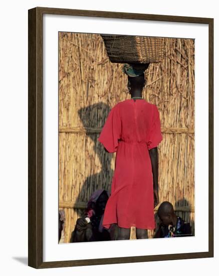 Back View of a Nuer Woman Carrying a Wicker Cradle or Crib on Her Head, Ilubador State, Ethiopia-Bruno Barbier-Framed Photographic Print