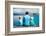 Back View of Father and Kids Sitting on Wooden Dock Looking to Ocean-BlueOrange Studio-Framed Photographic Print