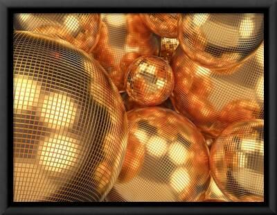 Background Ball Disco Gold Mirror Discoball Golden Glitter White Concept.  3D Render' Photographic Print - spfdigital