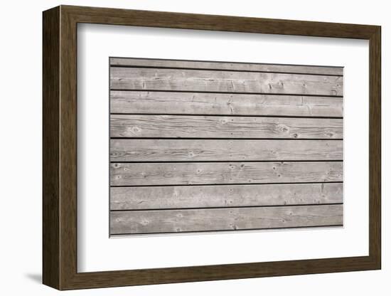 Background of Old Wooden Weathered Unpainted Deck Planks-elenathewise-Framed Photographic Print