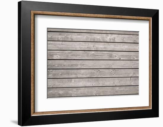 Background of Old Wooden Weathered Unpainted Deck Planks-elenathewise-Framed Photographic Print