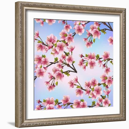 Background Pattern with Sakura Tree-silvionka-Framed Art Print