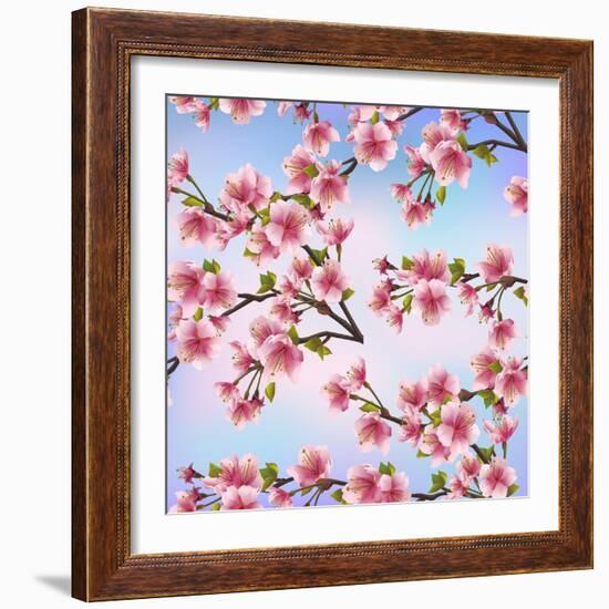 Background Pattern with Sakura Tree-silvionka-Framed Art Print