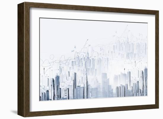 Background Sketch with Building Plan and Strategy-Sergey Nivens-Framed Art Print