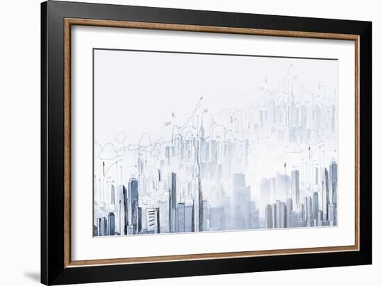 Background Sketch with Building Plan and Strategy-Sergey Nivens-Framed Art Print