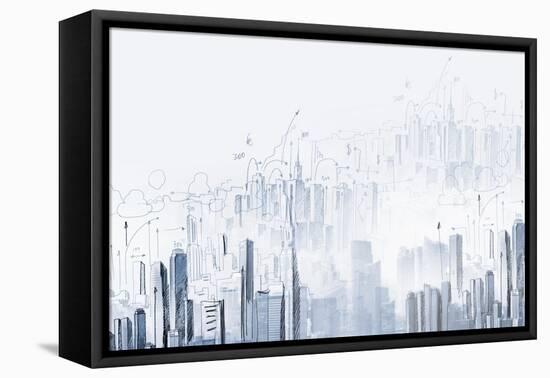 Background Sketch with Building Plan and Strategy-Sergey Nivens-Framed Stretched Canvas