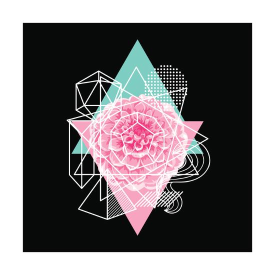 Background With Abstract Geometric Shapes And Flower Art Print