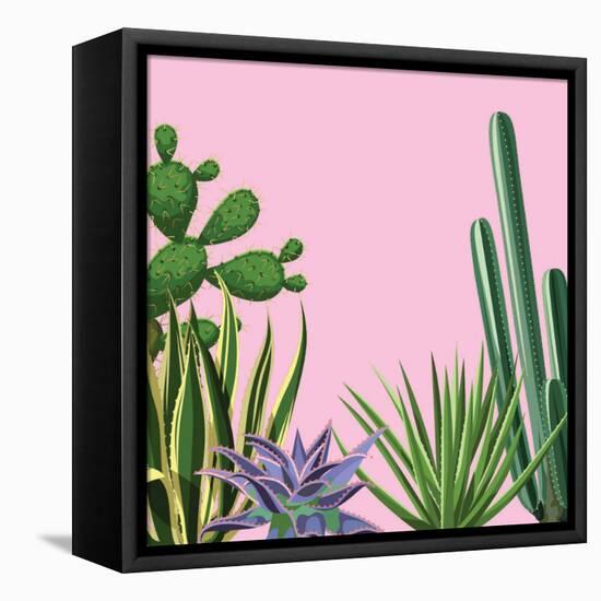 Background with Cactuses and Succulents Set. Plants of Desert.-incomible-Framed Stretched Canvas