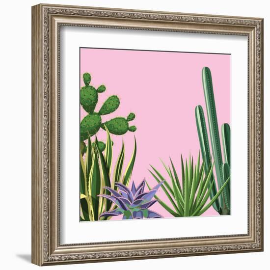 Background with Cactuses and Succulents Set. Plants of Desert.-incomible-Framed Art Print