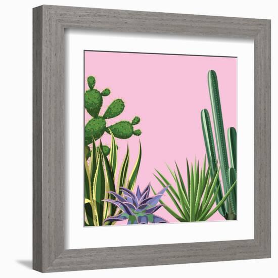 Background with Cactuses and Succulents Set. Plants of Desert.-incomible-Framed Art Print