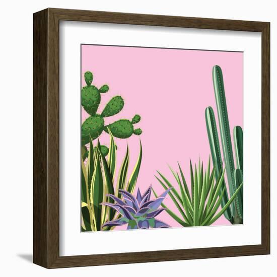 Background with Cactuses and Succulents Set. Plants of Desert.-incomible-Framed Art Print