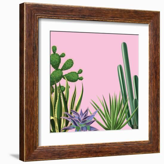 Background with Cactuses and Succulents Set. Plants of Desert.-incomible-Framed Art Print