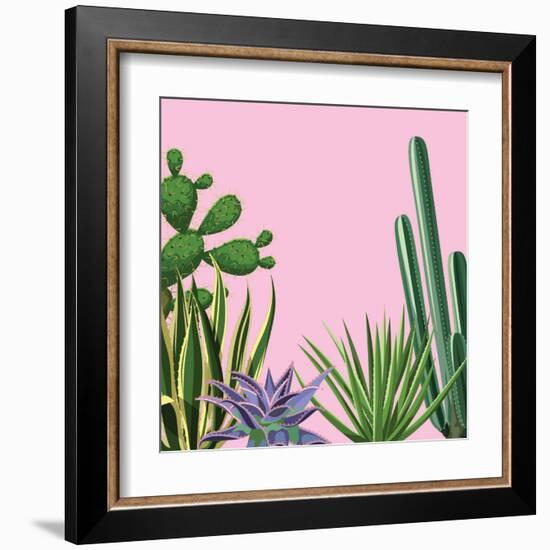 Background with Cactuses and Succulents Set. Plants of Desert.-incomible-Framed Art Print