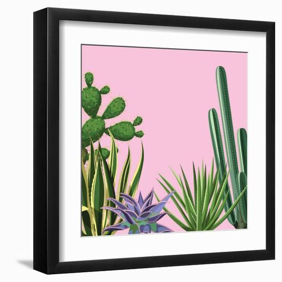 Background with Cactuses and Succulents Set. Plants of Desert.-incomible-Framed Art Print