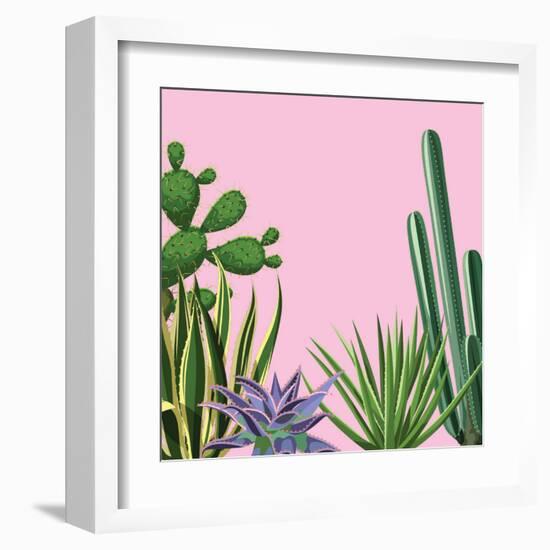 Background with Cactuses and Succulents Set. Plants of Desert.-incomible-Framed Art Print