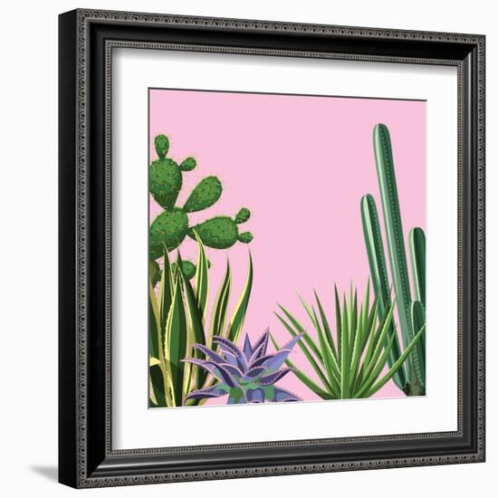 Background with Cactuses and Succulents Set. Plants of Desert.-incomible-Framed Art Print