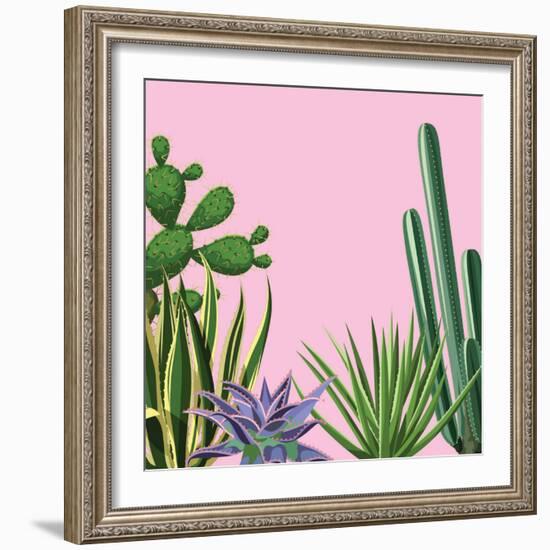 Background with Cactuses and Succulents Set. Plants of Desert.-incomible-Framed Art Print